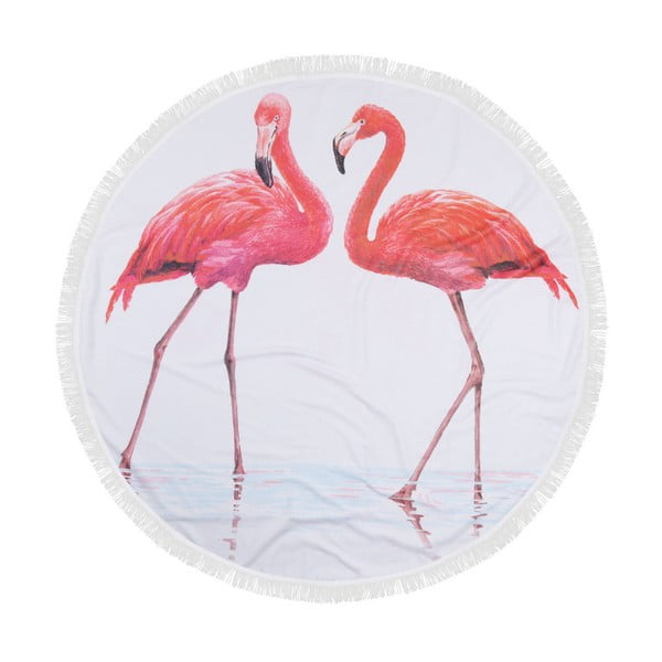 Pisana brisača za plažo iz 100 % bombaža Flamingos, ⌀ 150 cm
