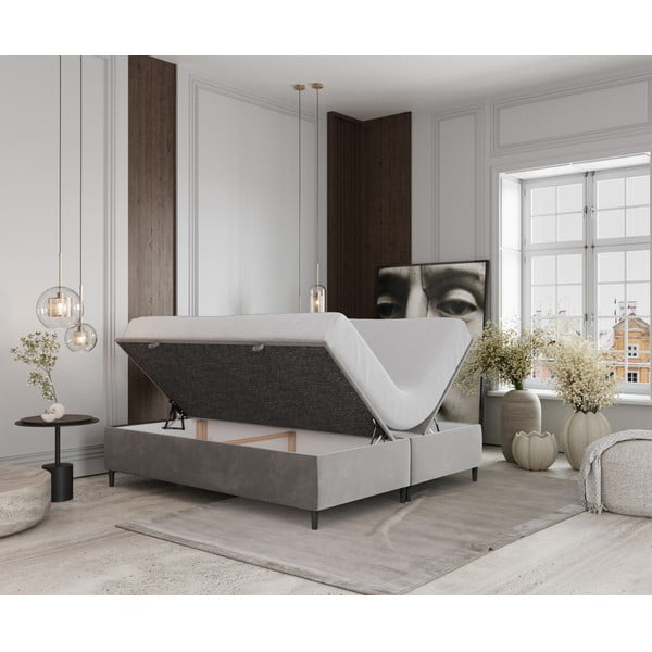 Svetlo siva oblazinjena zakonska postelja s prostorom za shranjevanje 140x200 cm Tate – Maison de Rêve-image-2