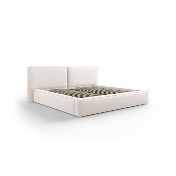 Bež oblazinjena zakonska postelja s prostorom za shranjevanje in letvenim dnom 200x200 cm Arendal – Cosmopolitan Design