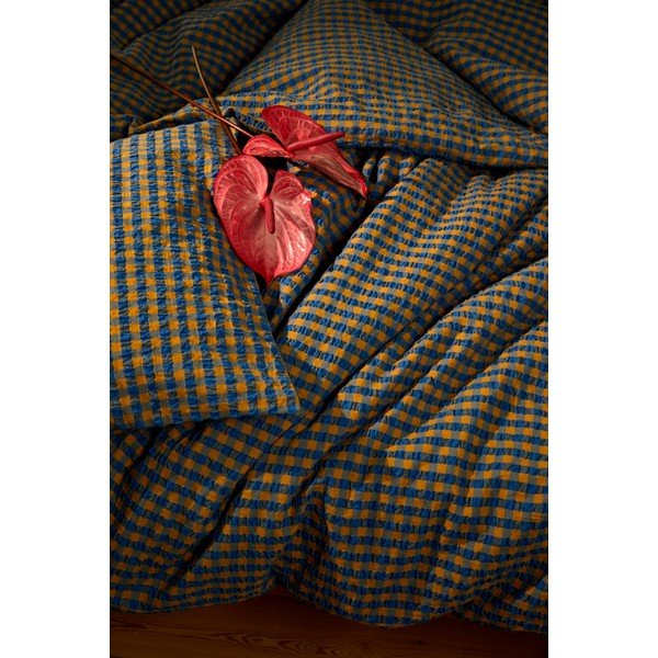 Oker rumena/modra posteljnina iz krepa 140x200 cm Bæk&Bølge – JUNA-image-3