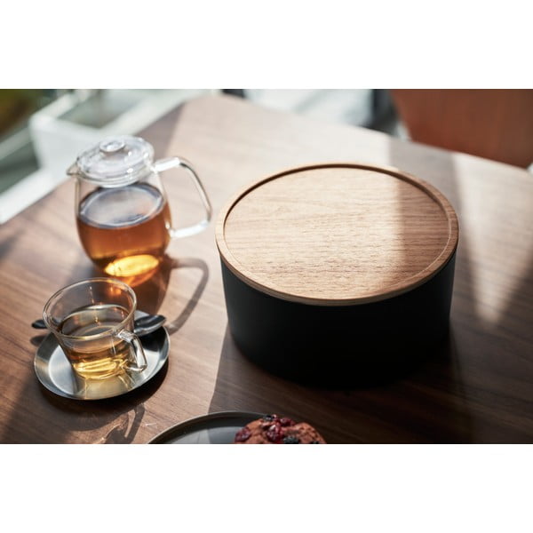 Črna kovinska škatla za shranjevanje s pokrovom ø 22x11 cm Rin – YAMAZAKI-image-4