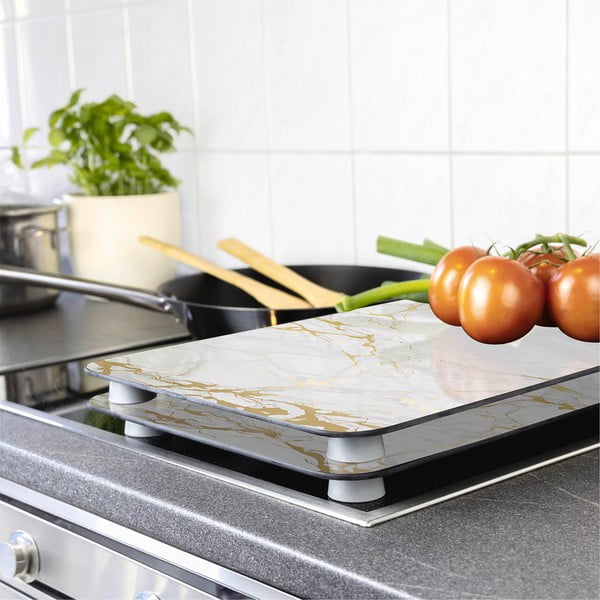 Komplet 2 steklenih pokrovov za štedilnik v belo-zlati barvi Wenko Marble, 52 x 30 cm-image-1