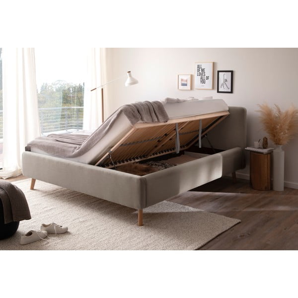 Sivorjava oblazinjena zakonska postelja s prostorom za shranjevanje z letvenim dnom 180x200 cm Mattis – Meise Möbel-image-4