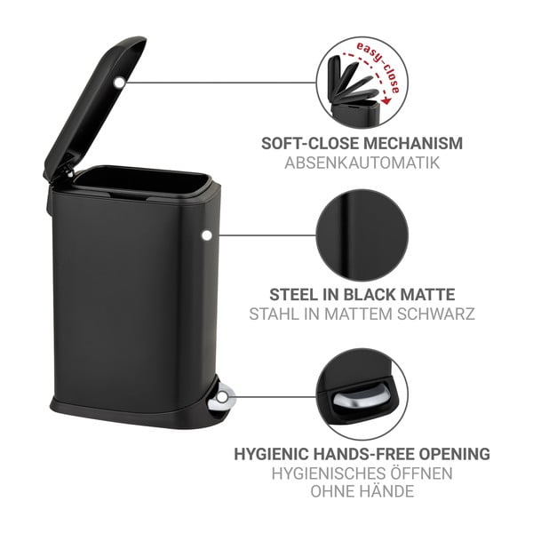 Mat črn jeklen koš za smeti s pedalom 12 l Design – Wenko-image-4