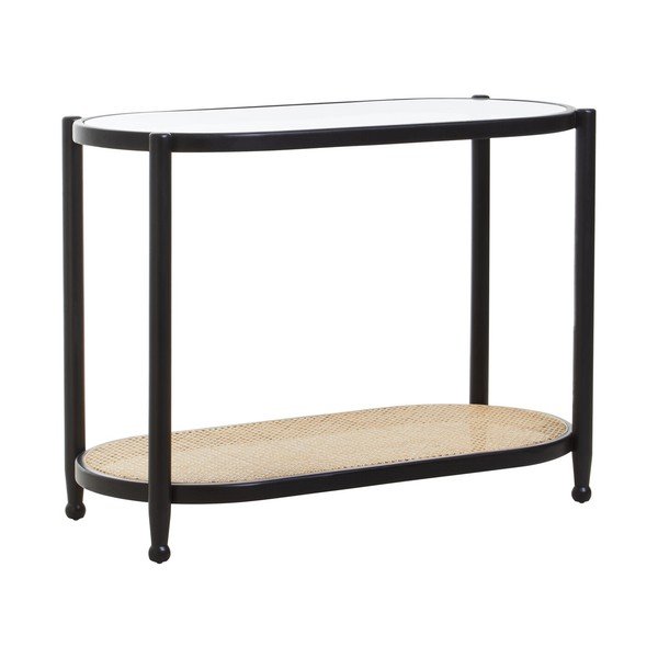 Črna/v naravni barvi stranska mizica s stekleno mizno ploščo 49x100 cm Cebu – Premier Housewares