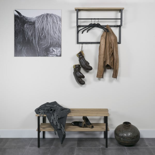 Črn/v naravni barvi kovinski stenski obešalnik s polico 71 cm Rizzoli – Spinder Design-image-3