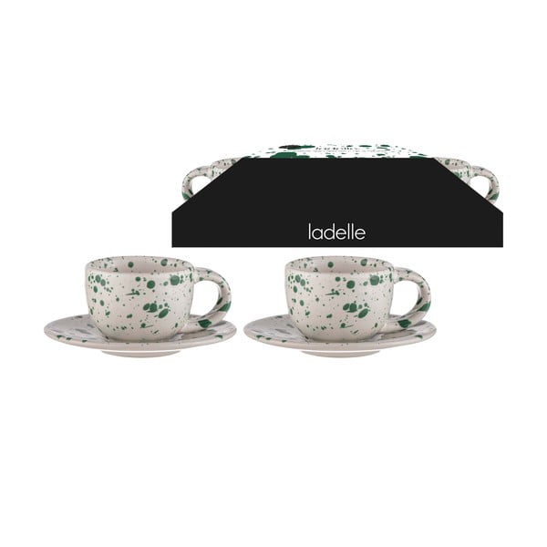 Bele/zelene lončene skodelice za espresso v kompletu 2 ks 100 ml Carnival – Ladelle-image-2
