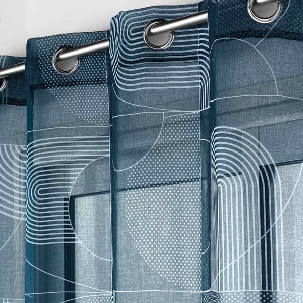 Temno modra prosojna zavesa iz tančice 140x280 cm Esquisse – douceur d'intérieur-image-1