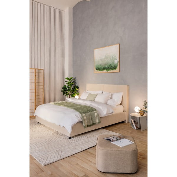 Bež oblazinjena zakonska postelja s prostorom za shranjevanje z letvenim dnom 180x200 cm Myra Bold – Bonami Selection-image-1