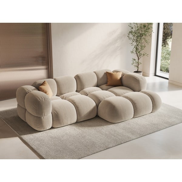 Bež žametna kotna sedežna garnitura (desni kot/z ležalnikom) Loretto – Cosmopolitan Design-image-1