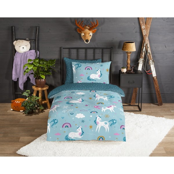 Enojna flanelna otroška posteljnina 140x200 cm Snowycorn – Good Morning-image-1