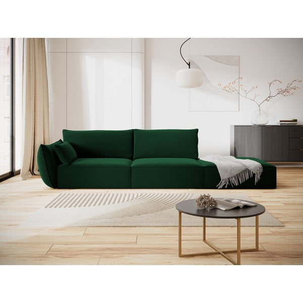 Temno zelena žametna sedežna garnitura levi kot 264 cm Vanda – Mazzini Sofas-image-1