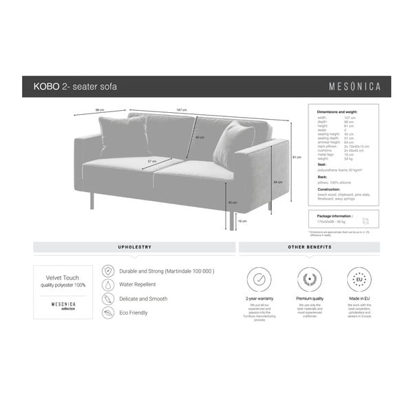 Zelena žametna sedežna garnitura 167 cm Kobo – MESONICA-image-4