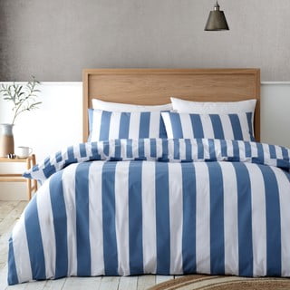 Bela/modra podaljšana posteljnina za zakonsko posteljo 230x220 cm Cove Stripe – Catherine Lansfield