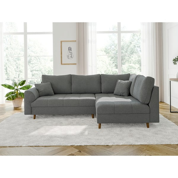 Siva kotna sedežna garnitura iz tkanine bouclé (desni kot/v obliki črke L) Ariella – Ropez-image-1