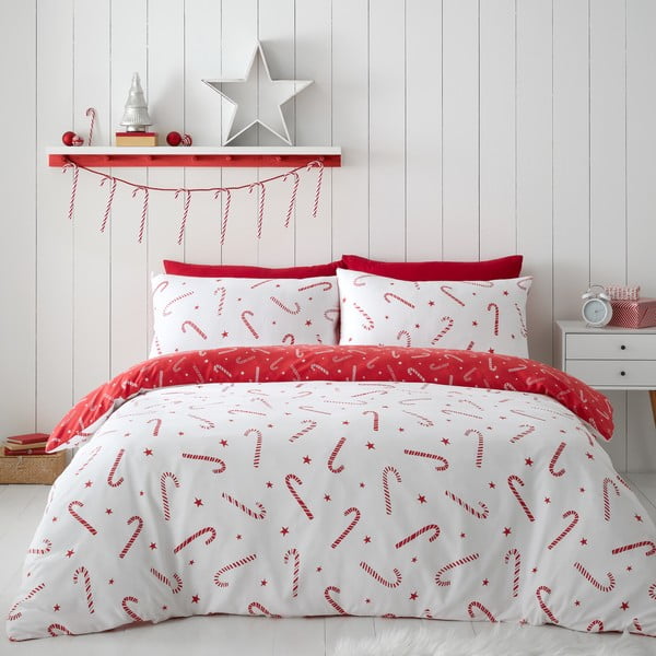 Rdeča/bela posteljnina za zakonsko posteljo/podaljšana 230x220 cm Candy Cane – Catherine Lansfield