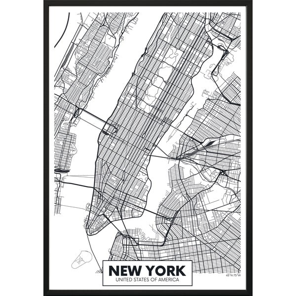 Stenski plakat v okvirju MAP/NEWYORK, 50 x 70 cm