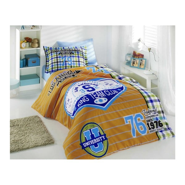 Bombažno posteljno perilo iz poplina z rjuho za enojno posteljo Todole, 160 x 220 cm