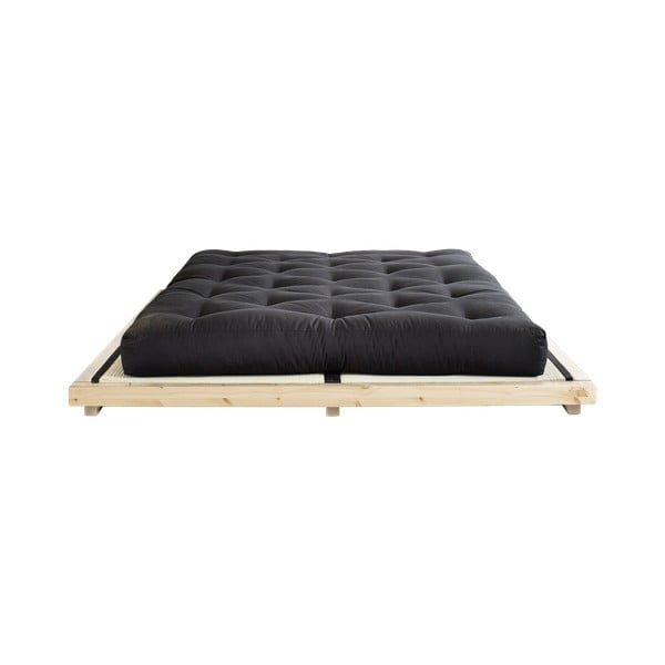 Dvoposteljna postelja iz borovega lesa z ležiščem in tatamijem Karup Design Dock Comfort Mat Natural Clear/Black, 140 x 200 cm