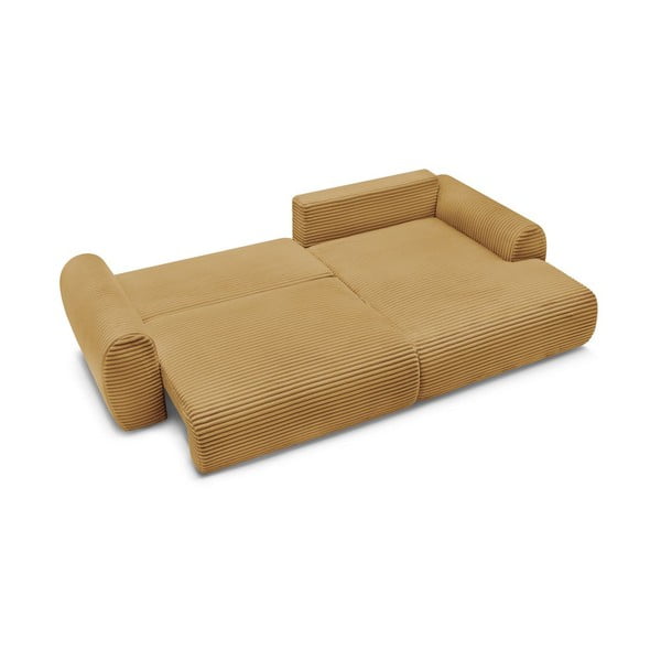 Gorčično rumena raztegljiva kotna sedežna garnitura iz rebrastega žameta (desni kot) Lucien – Bobochic Paris-image-4