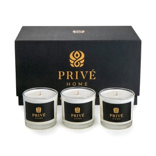 Set 3 belih dišečih sveč Privé Home Delice d'Orient & Safran-Ambre Noir & Black Wood