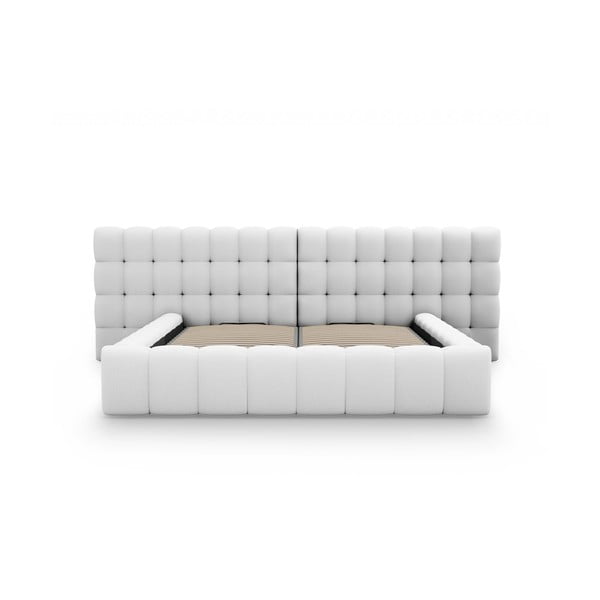 Svetlo siva oblazinjena zakonska postelja s prostorom za shranjevanje z letvenim dnom 200x200 cm Mamaia – Micadoni Home-image-4