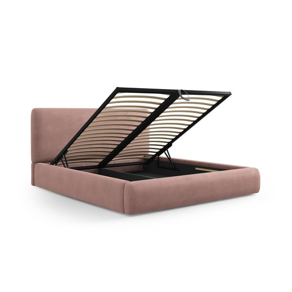Rožnata oblazinjena zakonska postelja s prostorom za shranjevanje in letvenim dnom 140x200 cm Colonel – Cosmopolitan Design-image-2