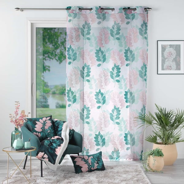 Belo-zelena prosojna zavesa iz tančice 140x280 cm Belline – douceur d'intérieur-image-2