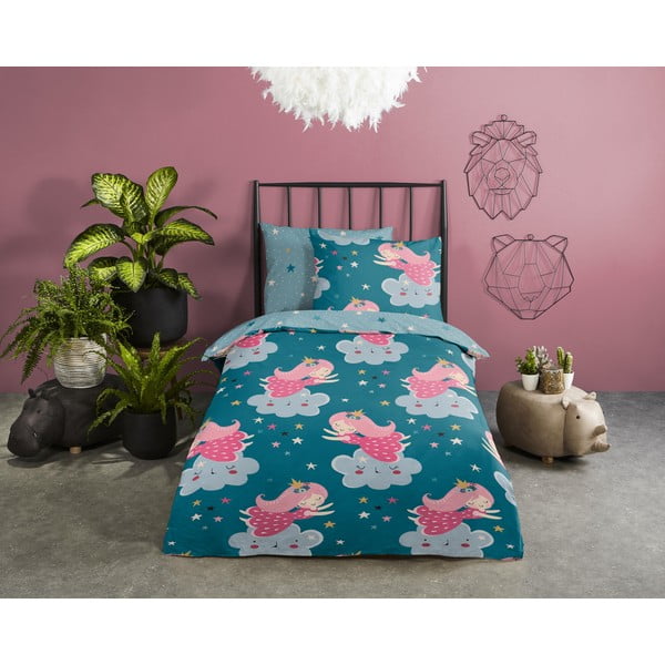 Modrozelena bombažna otroška posteljnina za otroško posteljico 120x150 cm Princesse – Good Morning-image-1