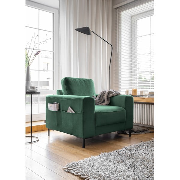 Temno zelen fotelj iz rebrastega žameta Lofty Lilly – Miuform-image-2