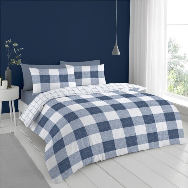 Belo-modra posteljnina 200x135 cm Bold Check - Cloudsoft-image-2