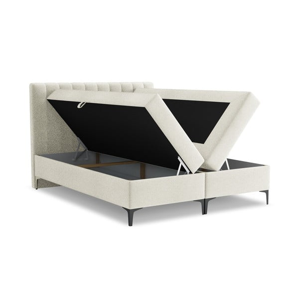 Bež boxspring postelja s prostorom za shranjevanje 180x200 cm Puhala – Makamii-image-1