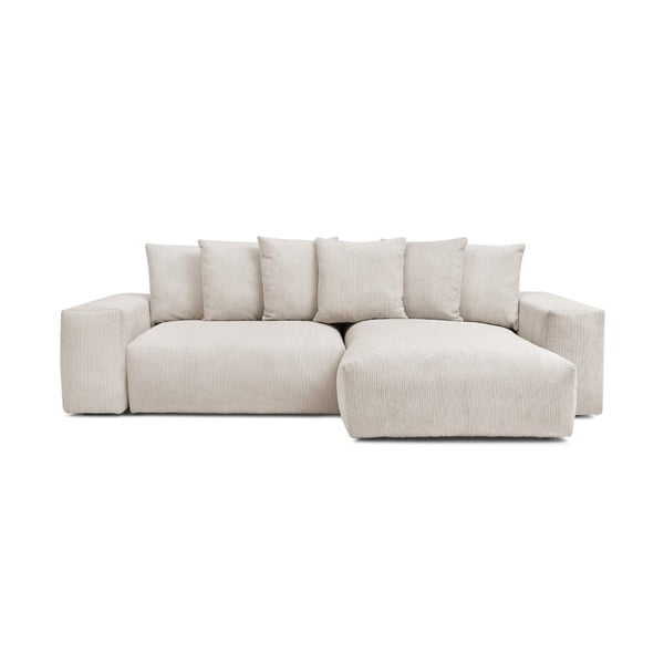 Kremno bela raztegljiva/s prostorom za shranjevanje kotna sedežna garnitura iz rebrastega žameta Voltaire – Bobochic Paris