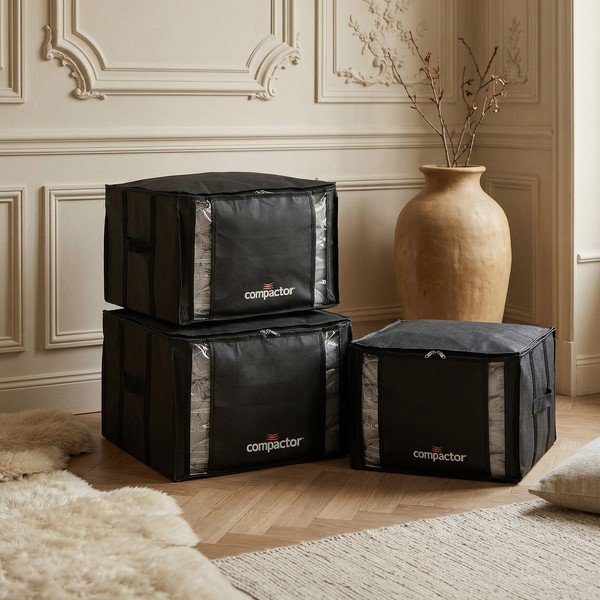 Črne vakuumske plastične škatle za shranjevanje v kompletu 3 ks 42x40x25 cm Black Edition – Compactor-image-1