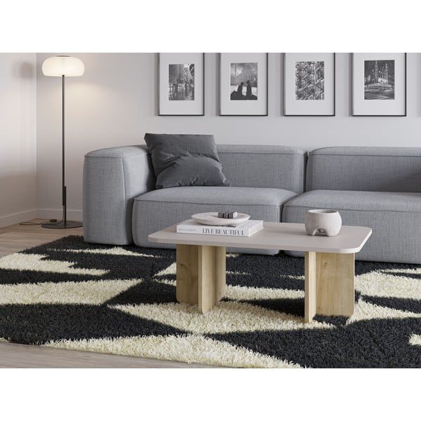 Kremno bela/v naravni barvi mizica v hrastovem dekorju 56x100 cm Hillary – Marckeric-image-1