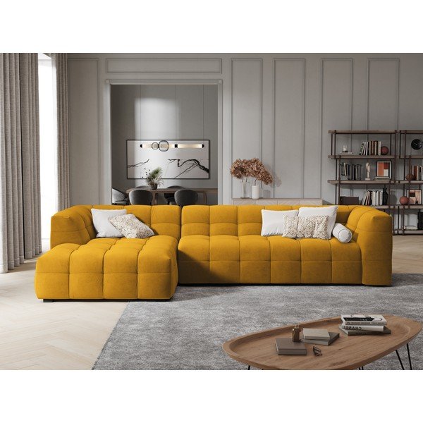 Rumena žametna kotna sedežna garnitura Windsor & Co Sofas Vesta, levi kot-image-1