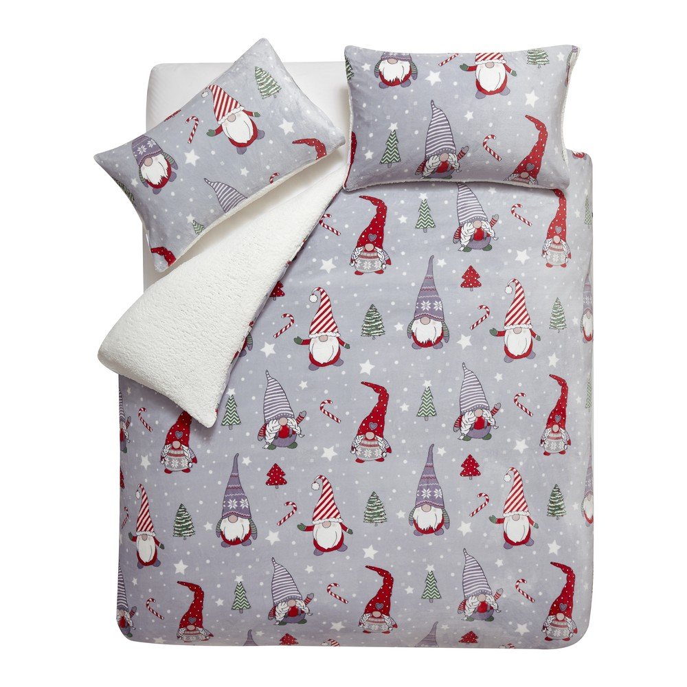 Siva podaljšana posteljnina za zakonsko posteljo iz mikropliša 230x220 cm Festive Gnomes