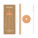 Silikonska slamica s čistilno krtačko in pokrovom Tropical Papaya – Muuki