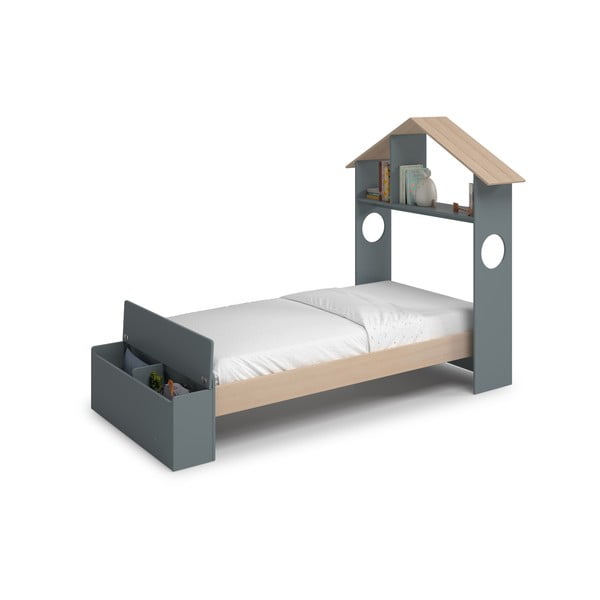 Otroška postelja v borovem dekorju v obliki hiške s prostorom za shranjevanje z letvenim dnom 90x190 cm v naravni barvi/prašno zelena Odessa – Marckeric-image-3