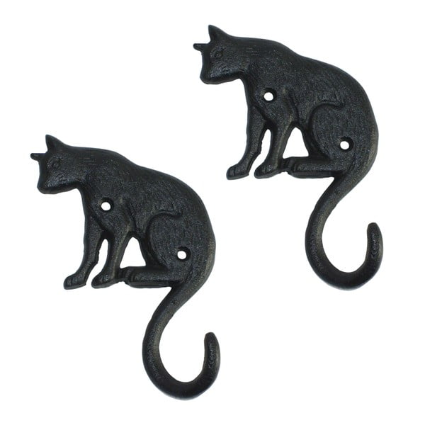 Komplet 2 stenskih kljuk iz litega železa Esschert Design Cat