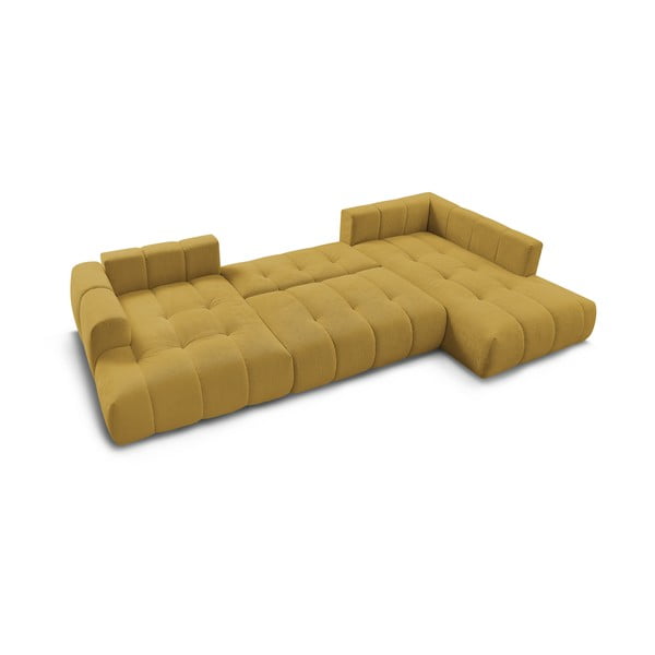 Gorčično rumena raztegljiva/s prostorom za shranjevanje kotna sedežna garnitura (desni kot/v obliki črke "U") Fuji – Bobochic Paris-image-4