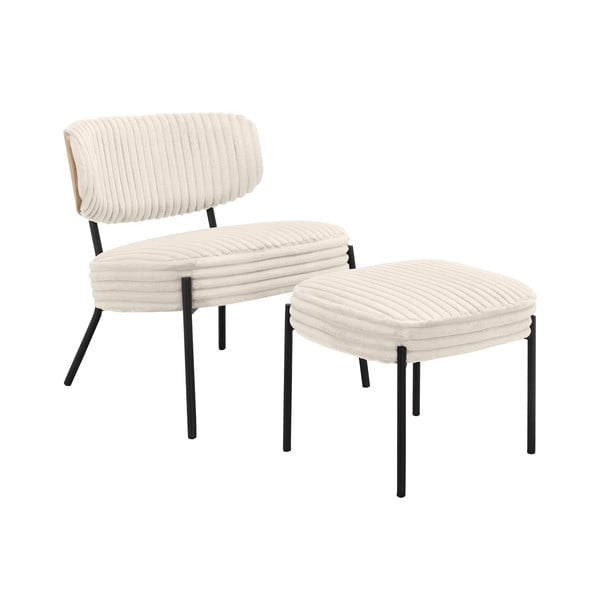 Kremno bel fotelj z naslonjalom za noge iz rebrastega žameta Jerry – Støraa