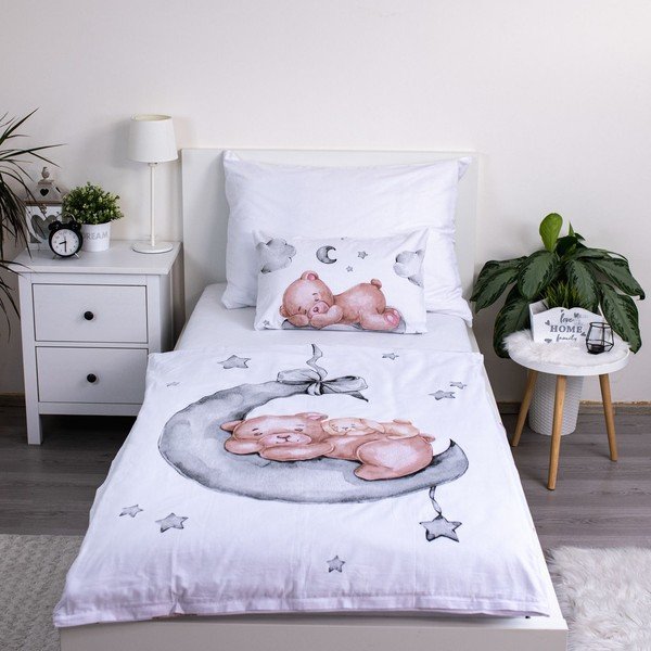 Bela bombažna otroška posteljnina za otroško posteljico 100x135 cm Teddy Bear "Ribbon" – Jerry Fabrics-image-1