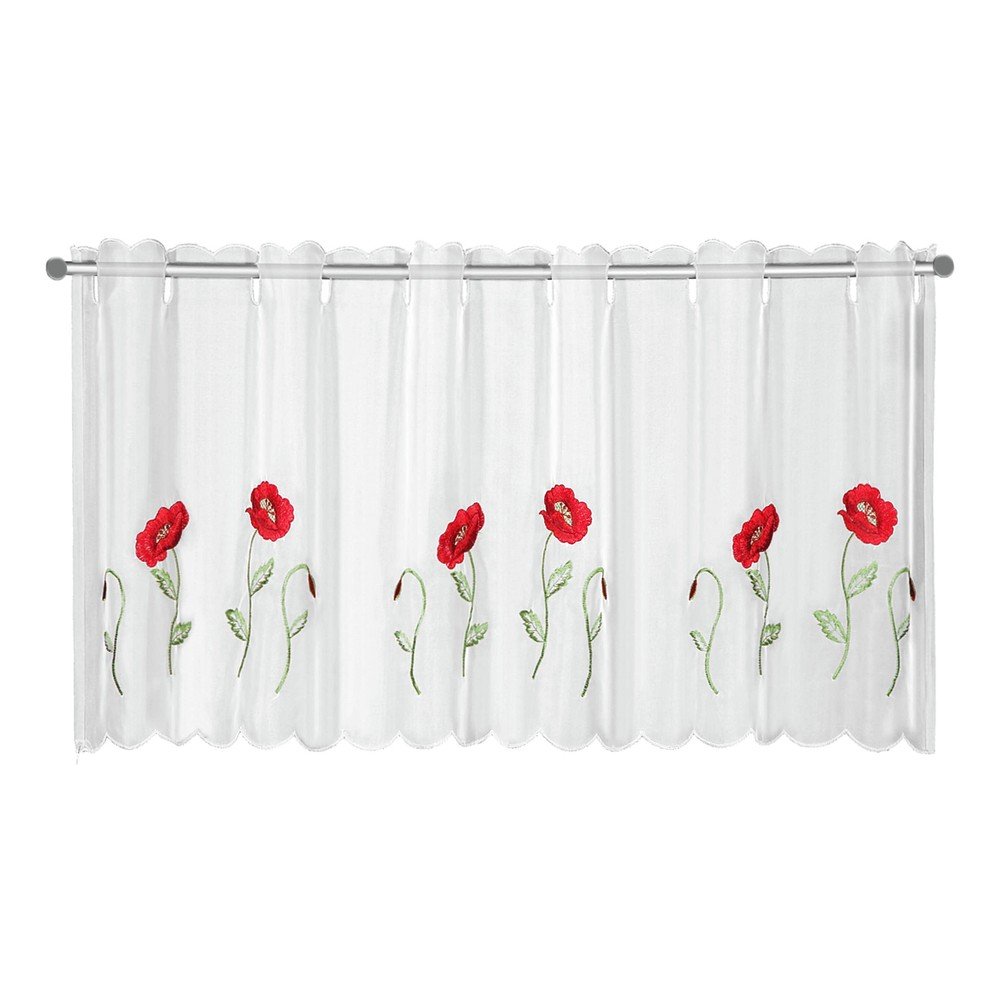 Bela prosojna zavesa 155x45 cm Poppies