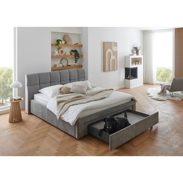 Siva oblazinjena zakonska postelja brez letvenega dna 180x200 cm Canyon – Meise Möbel-image-1