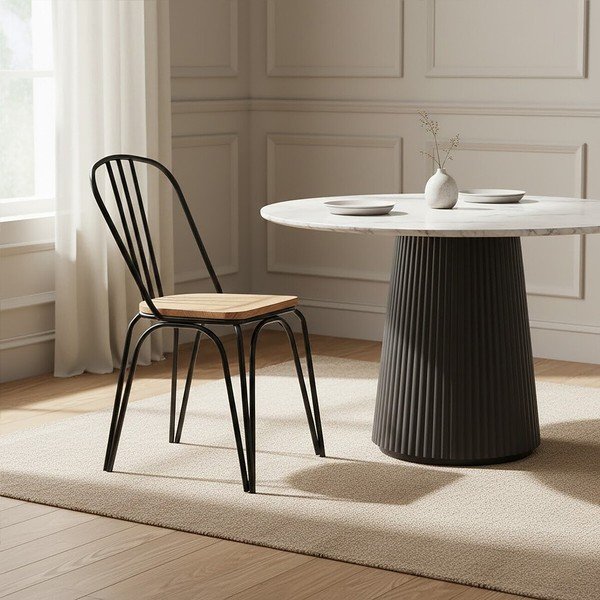 Črn jedilni stol iz masivnega bresta District – Premier Housewares-image-1