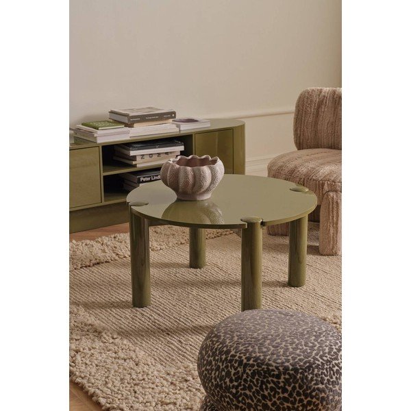 Kaki zelena okrogla klubska mizica iz MDF plošč ø 80 cm Pussel – Ellos Home-image-1