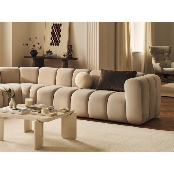 Kremno bela kotna sedežna garnitura iz šenilje Lupine – Micadoni -image-4