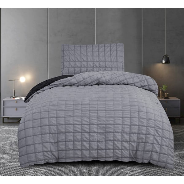 Črna/siva enojna posteljnina iz krepa 140x200 cm Naomi – My House