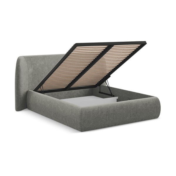 Siva oblazinjena zakonska postelja s prostorom za shranjevanje z letvenim dnom 140x200 cm Hauke – Makamii-image-2